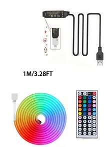 RGB 霓虹燈條 LED 燈條 矽膠繩燈 USB 供電 柔性燈條，配備 44 鍵遙控器，適用於遊戲室、派對、牆面、天花板、居家、房間、花園、聖誕節、電視/電腦背光裝飾、家居裝飾、節日裝飾、派對裝飾、生日裝飾、萬聖節裝飾 - RGB - 查看 16