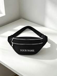 Bolso bandolera unisex con cinturón personalizable con nombre, unicolor, gran capacidad, bolso de cintura - Negro - Ver 6
