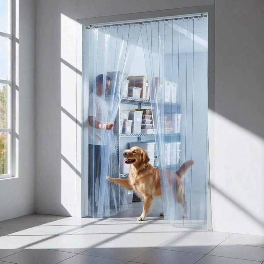 Clear PVC Strip Curtain, 96 In Height X 72 In Width X 0.08 In Thickness, 12 PCS Walk In Freezer Cooler Curtain Strips, Smooth Waterproof Plastic Door Strips For Warehouse, Freezer, Garage Doors-XY588552 - Multicolor - View 1