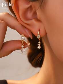 Hihho 1 Pair Elegant High-End Dynamic Star Long Tassel Earrings Mini Small Earrings Elegant Elegant Women's Earrings Suitable For Daily Wear Holiday Decoration Gift Can Be Paired With Stud Earrings And Ear Clips - Star Earrings - View 5