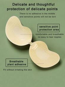 1 Pair Invisible Cleavage Enhancing Bra, Backless Strapless Seamless Self-Adhesive Silicone Bra Pads, Breathable Perforated Mango Cup Bra For Summer - Apricot - View 9