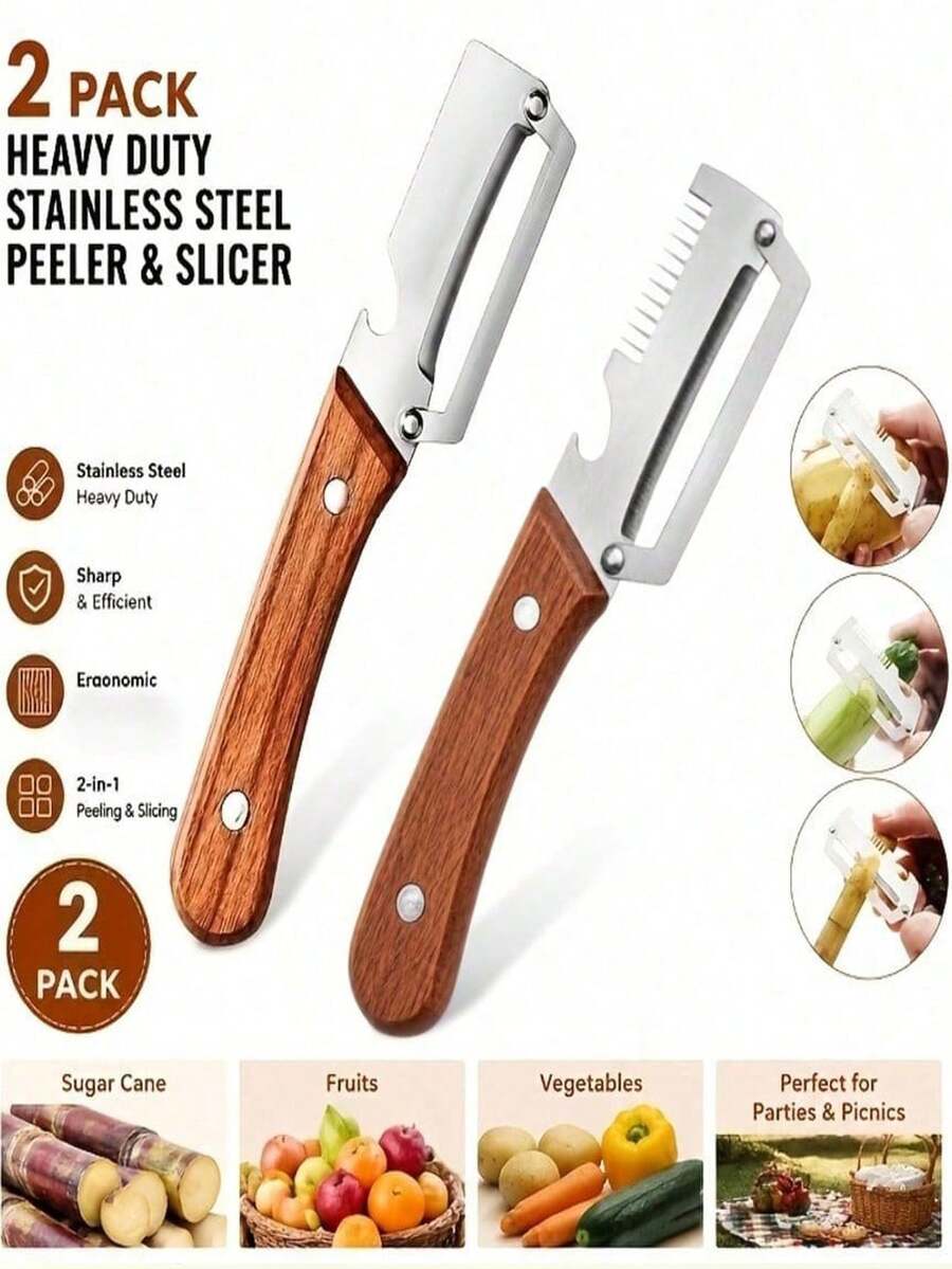 2pcs Stainless Steel Multi-Function Vegetable Peeler And Bottle Opener - Effortless And Convenient Kitchen Tool, Suitable For Peeling Various Vegetables And Fruits