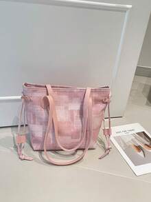 Large Capacity Women's Tote Bag, New Minimalist Commuter Shoulder Bag - Pink - View 10