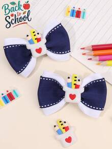 2 piezas de pinzas para el cabello de vuelta a la escuela, lazos para el cabello azul marino y blanco, lindo portabolígrafo pequeño, primer día de escuela, accesorios de moda para el cabello para niñas, adolescentes, estudiantes - Multicolor - Ver 2