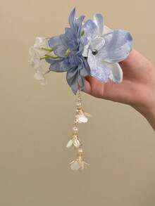 1pc Women's New Sweet Tassel Flower Hair Clip, Side Hair Clip, Half-Up Hairstyle Hair Accessory - Multicolor - View 14