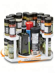 2-Tier Spice Rack Organizer For Cabinet | Rotating Lazy Susan Spice Organizer Holds 40 Spice Jars | Countertop & Pantry Spice Shelf For Kitchen Organization & Storage (White) - View 9