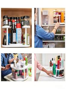 2-Tier Spice Rack Organizer For Cabinet | Rotating Lazy Susan Spice Organizer Holds 40 Spice Jars | Countertop & Pantry Spice Shelf For Kitchen Organization & Storage (White) - View 12
