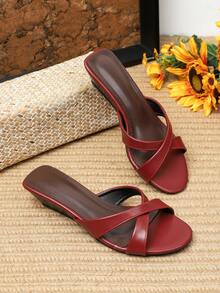 Sandali da donna con zeppa 3,5 cm, nuovo stile 2026, suola spessa, comodi, punta aperta, semplici, fondo morbido, non affaticanti, alla moda, per uso esterno - Rosso - Visualizzare 5