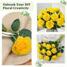 1/20 Stücke Valentinstag Geschenk Künstliche Rosenblumen, hochwertige künstliche Rosen, geeignet für Heimdekoration, Raumdekoration, Tischdekoration, Hochzeitsdekoration, Brautstrauß, Handgelenks-Corsage, Straußherstellung, Zuhause, Restaurant, Schlafzimmer, Vasendekoration Strauß - Gelb - Übersicht 4