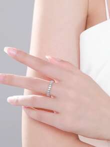 1pc 925 Sterling Silver Lucky Eye Geometric Design Ring, Women's & Girls' Style, Luxury Sparkling Zirconia Jewelry - Silver - View 2