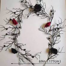 2pcs Gothic Black Rose Vine Garland, Dark Academia Style Wall Decor, Halloween Room Hanging Decoration, Artificial Flower Vine, Suitable For Bedroom, Party, Home Decor - Multicolor - View 10