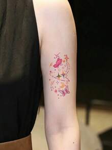 1 Sheet Gradient Butterfly Moon Star Temporary Tattoo Stickers, Minimal Y2K Cosmic Galaxy Fake Tattoo For Shoulder Arm Clavicle, Waterproof Soft Girly Body Decor, Girls Daily Dating Matching Ins Viral Temporary Tattoos - Multicolor - View 3