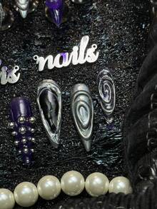 10 Peças Unhas Postiças Stiletto Feitas à Mão Totalmente Cobertas, Unhas Roxas Violetas, Estilo Alienígena Gótico Y2K, Reutilizáveis, Adequadas para Cosplay de Halloween, Festa de Clube Punk, Show de Rock, Estilo Diário de Garota Quente de Rua, com Cola de Gelatina e Lixa de Unha - Púrpura - Visão 7