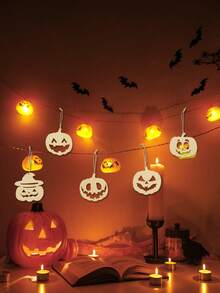 5pcs Triple Ghost Hollow Hanging Flag Garland, Halloween Autumn Harvest Thanksgiving Horror Farmhouse Country Style, Fireplace Window Front Door Wall Party Eerie Autumn Holiday Porch Living Room Indoor Seasonal Decor Hanging Ornament Gift - Multicolor 3 - View 13