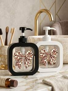 1pc Leopard Print Bow Pattern Refillable Liquid Dispenser, Press-Type Empty Pump Bottle, Transparent Lotion Container For Bathroom Kitchen Hand Soap Shampoo, Perfume Refillable Bottle, Travel Bottles - View 1