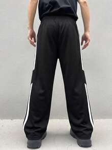 1pc Boys' Teenager American Style Side Color Block Sporty Minimalist Outdoor Straight Leg Pants, College Style - Black - View 3