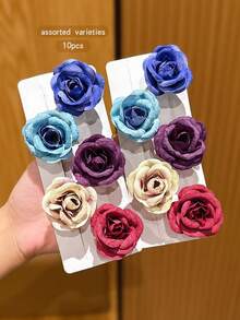 10 piezas de pinzas para el cabello con decoración de flores dulces y coloridas - Multicolor - Ver 7