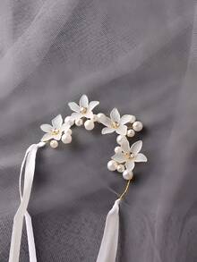 1pc Bridal Wrist Corsage Faux Pearl Bracelet - White - View 3