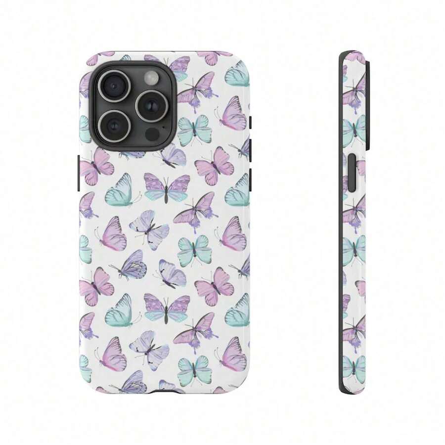 Huse rezistente pentru telefon mobil cu fluture pentru Apple 17 16 15 Pro Max Plus | Husă cu fluture albastru lavandă 23 24 25 26 - alb - Vizualizare 1