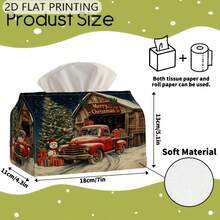 1pc 2D Flat Printed Tissue Box, Christmas Tree Barn Pickup Truck Pattern, Tissue Storage Box, Rectangular Tissue Box, Kitchen Gadget, Car Tissue Box, Lightweight Tissue Dispenser, Decorative Dust-Proof Tissue Box - Multicolor - View 3