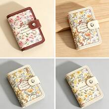 Vintage Oil Painting Floral Card Holder, PU Leather Button Closure, RFID Blocking Multi-Slot Card Wallet, Passport And Document Travel Organizer - Multicolor - View 6