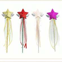1pc Luxury Glitter Star Decor Stick With Silver Mini Wings & Star Printed Ribbons,Halloween - Multicolor - View 15