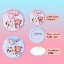 Set, Gender Reveal Button Badges Team Button Bear Themed Party Supplies Pink And Blue Team Pins For Guests Parent-To-Be Celebration Souvenirs Voting Brooch Decoration - Style 1 - View 6