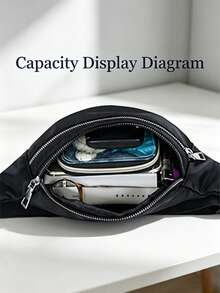 Bolso bandolera unisex con cinturón personalizable con nombre, unicolor, gran capacidad, bolso de cintura - Negro - Ver 7