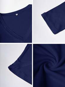 Queen Closet 女款秋冬性感休閒 Y2K 修身針織長袖短版 V 領純色 T-shirt，適合日常穿著街頭風 - 藏蓝色 - 查看 9