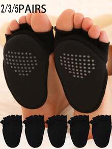 2/3/5 Pairs Women's Large Black Open Toe Sponge Cushion Plus Size Thin Non-Slip Anti-Friction Invisible Five-Finger Foot Pads - Black - View 3