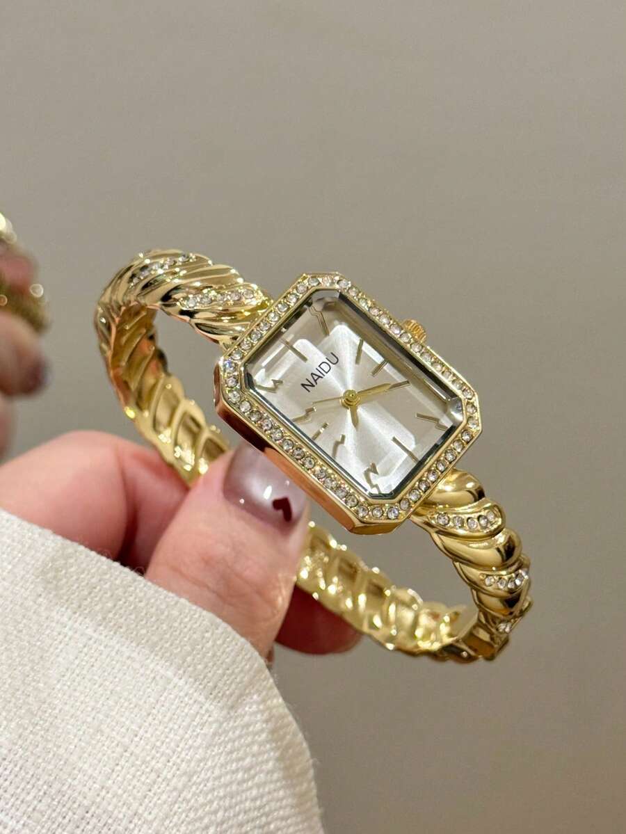 1件小巧金/銀色復古奢華女款手鍊腕錶,時尚極簡優雅石英錶,適合日常配戴,生日禮物 - 金色 - 查看 1