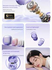 Mini Bean Sleep TWS Bluetooth Earbuds, Zero-Pressure In-Ear Headphones For Side Sleeping, High-Fidelity Deep Bass, Touch Control, LED Battery Display, Type-C Fast Charging, Macaron Color Couple Gift Earphones - View 6