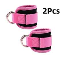 2Pcs Pink Thickened Ankle Straps, Double D-Ring Adjustable Hook And Loop Fitness Ankle Cuffs, Glute And Leg Workout Equipment Accessory - Multicolor - View 1