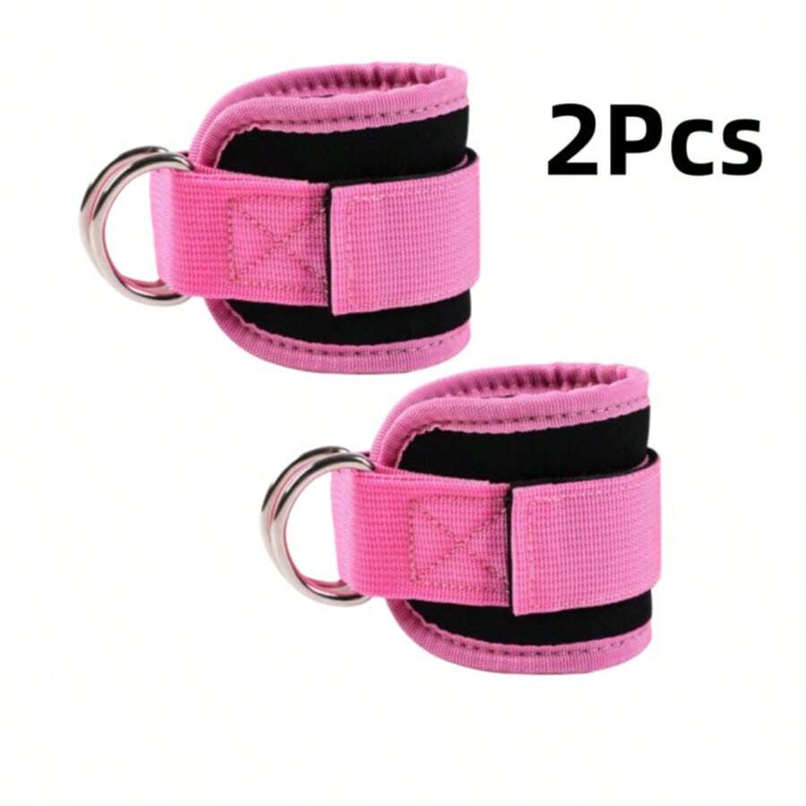 2Pcs Pink Thickened Ankle Straps, Double D-Ring Adjustable Hook And Loop Fitness Ankle Cuffs, Glute And Leg Workout Equipment Accessory - Multicolor - View 1