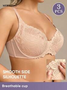 MEIYATING 3pcs/Set Women's Sexy Lingerie Push-Up Bra Floral Lace Thin U-Back - Multicolor - View 8