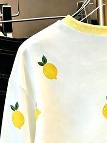 Tween Girl Lemon Print Crew Neck Long Sleeve Sweatshirt - White - View 5