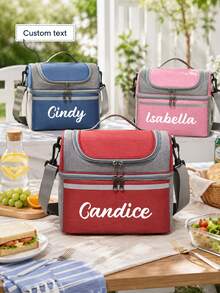 Personalized Double-Layer Insulated Lunch Bag, Customizable Name/Text, Large Capacity Insulated Tote Bag, Suitable For Office, Travel, Detachable Shoulder Strap And Ice Pack System, Oxford Fabric Insulated Bag, Non-Food Contact - Multicolor - View 2