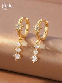 Hihho 1 Pair Elegant High-End Dynamic Star Long Tassel Earrings Mini Small Earrings Elegant Elegant Women's Earrings Suitable For Daily Wear Holiday Decoration Gift Can Be Paired With Stud Earrings And Ear Clips - Star Earrings - View 10