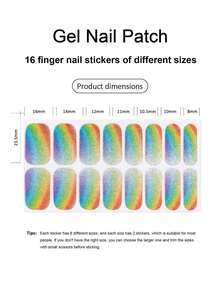 Pegatina de uñas de gel sin hornear color rosa coral, película de aceite para uñas, pegatina de uñas impermeable, pegatina de unicolor, pegatina de polvo de cebollino, pegatina de color degradado saltarín, pegatina completa - Multicolor - Ver 4