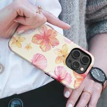 Hibiscus Flower Shell Pattern Phone Case, Suitable For IPhone16 15 14 IPhone13 12 11 Plus Pro Mini Max  Phone Case,  S25 S24 S23 S22 S21 S20 Plus Ultra Ultra - 白色1 - 查看 4
