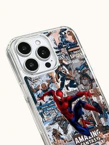 Miniso Marvel 蜘蛛人鋼鐵人卡通男款手機殼，具備磁吸充電功能，適用 iPhone 17 Pro Max/17 Pro/Air/16 Pro Max/15 Plus/14/13/IP 17/15Pro/12 Pro/11/16 Plus/XR，Apple 防摔防刮保護殼 - 透明2 - 查看 8