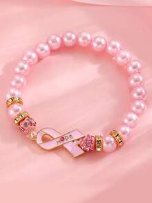 1pc Breast Cancer Awareness Bracelet Accessory Red Ribbon International AIDS & Breast Cancer Prevention - Pink - View 4