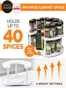 2-Tier Spice Rack Organizer For Cabinet | Rotating Lazy Susan Spice Organizer Holds 40 Spice Jars | Countertop & Pantry Spice Shelf For Kitchen Organization & Storage (White) - View 4