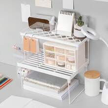 3/2-Tier Stackable Desktop Organizer Shelf, Back To School Supplies, Space-Saving Foldable Desktop Storage Rack For Office Dorm Vanity, Cabinet Organizer Shelf, Multi-Function Tabletop Storage Rack, White Leakage Shelf For Placing Cups - Multicolor - View 11