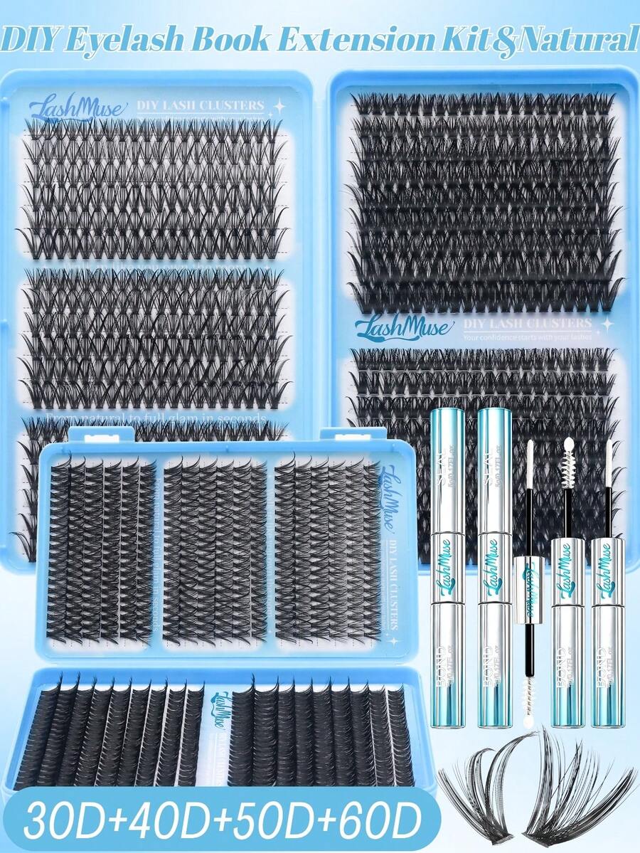 1440PCS/720PCS Manga Eyelash Extension Kit With Ultra-Dense, Waterproof, Long-Lasting Lashes, Velure, Fairy, Flora, 30D40D50D60D, Hybrid Volume Look, Beginner-Friendly,Includes Lash Glue, Tweezers,For Wedding, Birthday, Graduate,Travel,Halloween - 淺藍色 - 查看 1