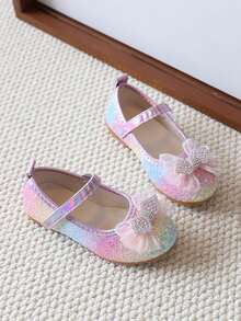 1 Pair Gradient Rainbow Glitter Girls Princess Shoes, Mesh Rhinestone Single Strap Soft Sole Baby Walking Shoes - Colorful - View 1