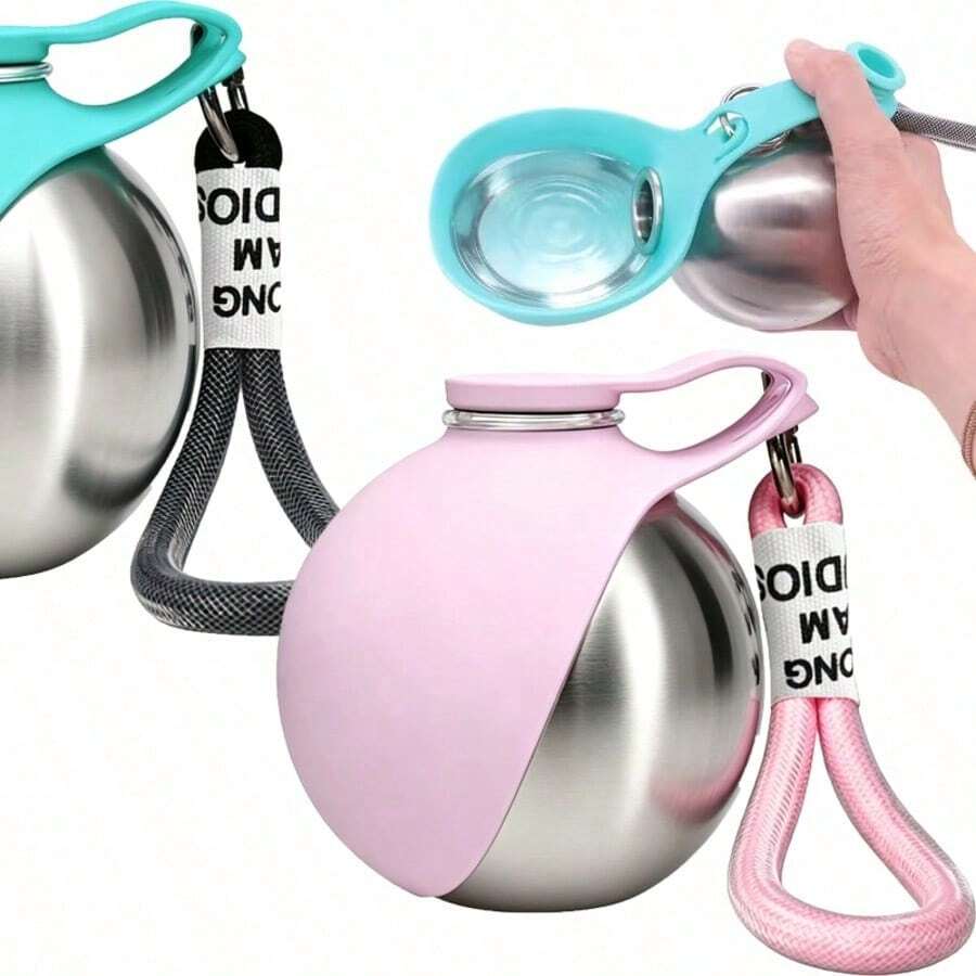 Garrafa de Água para Animais de Estimação de 9,64 Oz em Aço Inoxidável / Plástico, Copo de Viagem Portátil à Prova de Vazamentos com Tigela de Beber Dobrável, Disponível em Rosa e Azul, Garrafa de Água Portátil para Cães, Dispensador de Água para Animais de Estimação ao Ar Livre, Adequado para Gatos e Cães