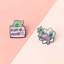 1 Pc Of Retro Street Style Metal Badge With A Theme Of Getting Rich Quickly Suitable For Daily Wear And As A Small Gift For Best Friends To Exchange - Multicolor - View 4