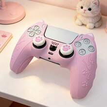 1pc Cute Cat Paw Game Controller Protective Case, 1pc Controller Protective Shell + 2pcs Customized Thumb Grip Caps - View 1