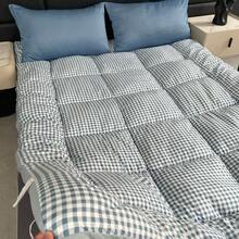 Plaid Thin Mattress Pad, Soft Breathable Floor Sleeping Mat, Multiple Sizes Available, All-Season Use, Suitable For All Bed Types - Baby Blue - View 8